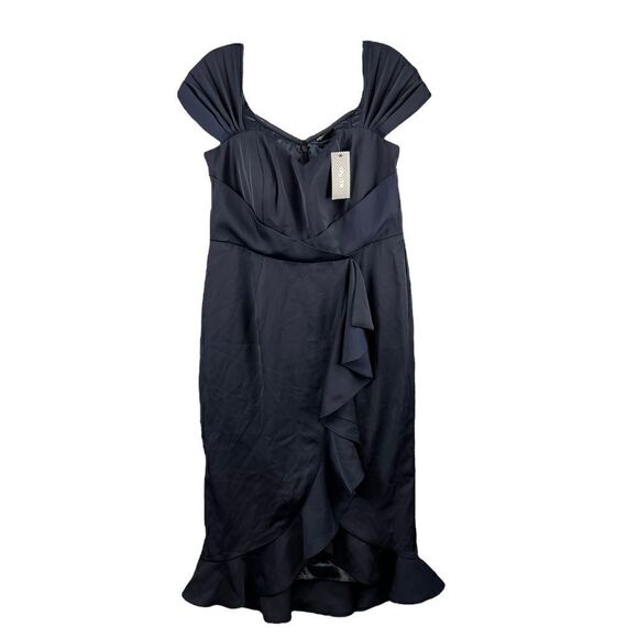 NWT City Chic Navy Blue Hypnotize Off the Shoulder Satin Maxi Dress US 12W - Picture 2 of 10